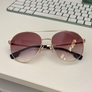 Burberry Gold Aviator Sunglasses with Rose Lenses